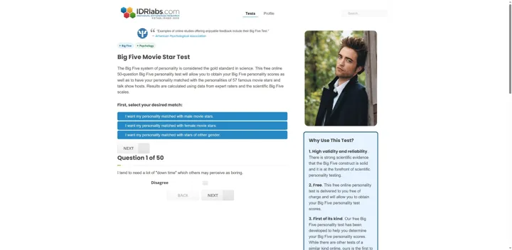 IDRlabs Movie Star personality test